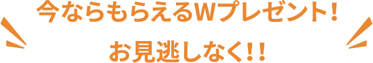 今ならもらえるWプレゼント！お見逃しなく！！