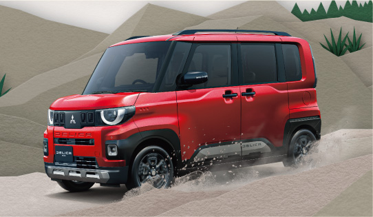 走る赤いデリカミニ